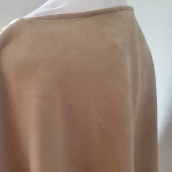 Southwestern Fall Poncho Women's Size XL Fringed Trim Neutral Faux Suede Boho - Picture 8 of 13